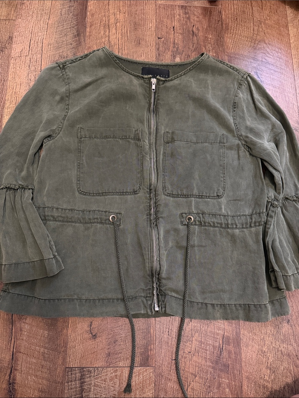 Sanctuary Olive Green Girl's Zip Front Jacket with Ruffled Sleeves